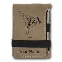 Mini Notepad, Taekwondo Woman, Personalized Engraving Included (Light Brown)