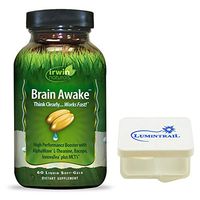 Irwin Naturals Brain Awake, Focus, Energy Booster Supplement with MCT Oil - 60 Liquid Soft-Gels Bundle with a Lumintrail Pill Case