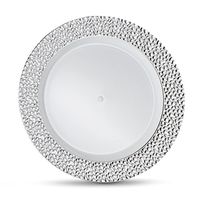 [32 Count - 7 Inch Plates] Laura Stein Designer Tableware Premium Heavyweight Plastic White Appetizer - Salad Plates With Silver Border, Party & Wedding Plate, Glitz Series, Disposable Dishes