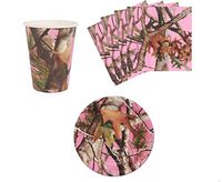 Pink Next Camo Camping Birthday Party Supplies Set Plates Napkins Cups Kit for 8