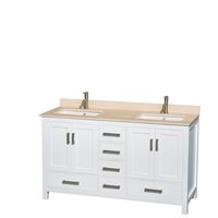 Wyndham Collection Sheffield 60 inch Double Bathroom Vanity in White, Ivory Marble Countertop, Undermount Square Sinks, and No Mirror