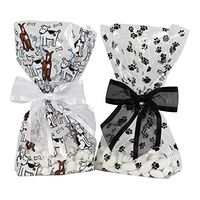 Saybrook Products Puppies/Paw Prints Cellophane Treat/Party Favor Bags with Twist-Tie Organza Bow. Set of 10 Gussetted 11x5x3 Goodie Bags with 5 White Bows, 5 Black Bows