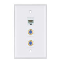 2 Coax 1 Ethernet Wall Plate - 2 Port 3Ghz TV Coax Cable F Type and 1 Port Ethernet Cat6 Faceplate - White