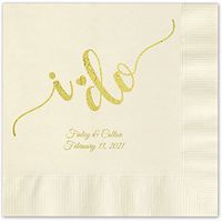 Canopy Street I do Calligraphy Personalized Luncheon Napkins - 100 Ivory Ecru Paper Coined Napkins with a Choice of foil. 6 1/2'' x 6 1/2'' Folded, Made in The USA