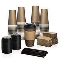 80 Disposable Humans for Health Hot Paper Coffee Cups - 16 oz | Set includes 80 Cups + Lids + Sleeves + Stir Straws