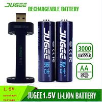JUGEE 1.5V Rechargeable Battery AA 3000mWh Rechargeable Lithium Li-Ion Batteries with USB Charger (2-Pack)