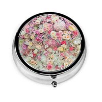 LTtie Pill Box, Spring Floral Round Metal Pill Case - Medicine Tablet Holder Organizer Case - Compact 3 Compartment for Daily Needs