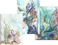 Seahorses Blank Note Card Assortment: 3 Blank Artistic All Occasion Watercolor Seascape Cards, with Envelopes - Underwater Fairyland