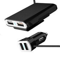 OKiT Multi-Port Car Charger 54W/10.2A 4 USB Front/Back Seat QC3.0 Quick Charging Car Charger Adapter for Backseat 5.25ft Extension Cord Vehicle Charge (black)