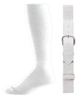 Joe's USA - Baseball Socks & Belt Combo Set (All Sizes & Colors Available) (White, Youth (7-9))
