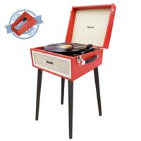 Lauson YT578 Vinyl Record Player with Speaker | Vintage Style | Record Player USB Stand | 3-Speed Turntable and Digital Encoder | Portable | Headphone Jack and RCA | Extra Stylus (Red)