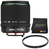 Pentax SMC DA 18-135mm F/3.5-5.6 ED AL (IF) DC WR Lens + 62mm UV Filter + DavisMAX Microfiber Cloth DavisMAX Bundle