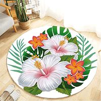 Muicook Bedroom Carpet,Tropical Plant Leaves Pattern Round Flannel Bathroom Kitchen Carpet (E,100cm)