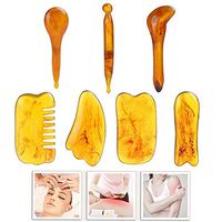 YOLO'S Gua Sha Scraping Massage Tools Kit Resin Amber Guasha Scraper Board Health Care Beauty Scrape Plate Tool for Acupuncture, Deep Tissue Massage Therapy, Muscle Relief, Flax Bag Included (7 Pcs)