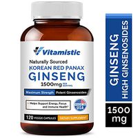 Vitamistic Organic Korean Red Panax Ginseng 1500mg, 120 Veggie Capsules, Max Strength with High Ginsenosides, Non-GMO Gluten Free Dairy Soy Free, Supports Energy, Focus and Immune Function