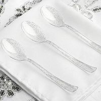 Efavormart 100 pcs Silver Glittered Disposable Plastic Spoon for Wedding Party Banquet Events Candy Buffets Dinnerware
