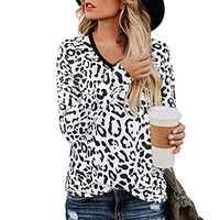 Meikosks Womens Leopard Printing T Shirt V Neck Long Sleeve Blouses Fashion Sweatshirts Casual Tops White