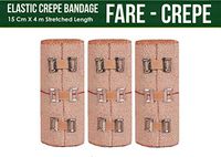 FARE - Reusable Cotton Crepe Bandage 15cm X 4m Roll Sports Wrist Wrap Straps, Elastic Compression with Bandage Clips (15m X 4m Set 3)