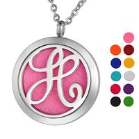 VALYRIA Monogram H Aromatherapy Essential Oil Diffuser Necklace Stainless Steel Letter Locket Pendant with Personalized Engraving