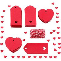 Sumind 200 Pieces Red Paper Tags Hanging Gift Tags Name Labels with 25 m Twines for Valentine's Day Wedding Party (Style 1)