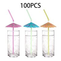 Pack Know Hawaiian Luau Drinking Straws Party Supplies - Tropical Beach Jungle Pool Summer Umbrella Parasol Cocktail  Decorations 