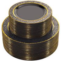 NERVURE Plastic Plates – Black Clear with Gold Rim Design Disposable Wedding Party Plastic Plates Include 51 Plastic Dinner Plates 10.25 inch,51 Salad/Dessert Plates 7.5 inch
