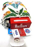 Hard to Find Lady Women's Cigarette Case Handmade Beaded Pouch Wrist & Shoulder Chain Fit 100's - WHITE COLOR