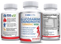 Glucosamine Chondroitin Turmeric MSM Boswellia 2100 mg Triple Strength Joint Pain Relief for Knees Back Hip Hands. Helps Inflammation, Supports Flexibility. 90 Capsules Non-GMO Gluten Free