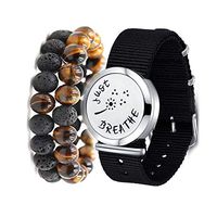 Mesinya 3 Pack Aromatherapy Essential Oil Diffuser Bracelet Jewelry Gift Set for Men Natural Lava Rock Beads Tiger Eye Stainless Steel Locket Canvas Band