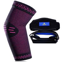 ABYON Tennis Elbow Straps (2 Pack) + Elbow Compression Sleeve (1 Pack),Elbow Brace with Medical Compression for Tendonitis, Elbow Support for Men & Women (Pink, Medium)