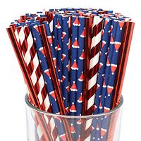 Just Artifacts Premium Biodegradable 100pcs Christmas Decorative Paper Straws (Color: Santa Hats)