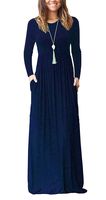 AUSELILY Women Long Sleeve Loose Plain Plus Size Maxi Dresses Casual Long Dresses with Pockets (3XL, Navy Blue)