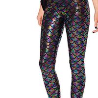 H.Coosy Practical;Cozy Europe and The United States Mermaid Fish Scales Multi-Color Multi-Color Bright Leather Leggings ML-2001 Color S