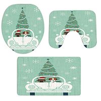 Flannel Christmas Pgojuni Fancy Scenery Bathroom Non-Slip Pedestal Rug + Lid Toilet Cover + Bath Mat Set 3PCS (F)