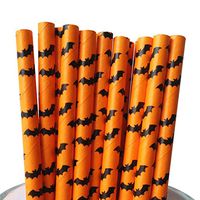Free DHL 500 pcs Black Bat Orange Paper Straws Bulk, Black and Orange Patterned Paper Drinking Straws for Holiday Party, Wedding, Halloween Mason Jar Straws