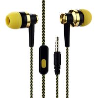 856store Waterproof Stereo 3.5mm in-Ear Braided Wired Earbuds Earphone Universal Headphone with Mic - Yellow for iPhone, iPad, iPod, Mp3 Players, Samsung Etc