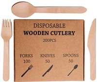 Airee Fairee Compostable Cutlery Set Wooden Eco Friendly Disposable Camping 200 Piece 100 Forks 50 Knives 50 Spoons Biodegradable Party (200 Pack)