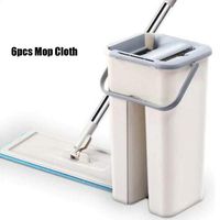 Tiakino Mop Bucket System, Handsfree Squeeze 2 in 1 Wash Dry with Reusable Flat Mop Pads for Home Cleaning