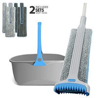Flat mop and Bucket System Easy Self-Wringing Flipping Flat Mop Easy Wring Double Side mop self-Drying Squeeze Mop and Bucket Set Stainless Steel 4 Microfiber Mop Heads for Floor Cleaning Kit