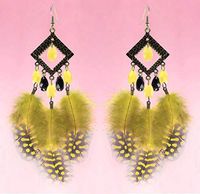 1 pair yellow Feather earrings cute bead bronze rhombus ornament noble new arrive Best Accessory Women Fashion Stylish Design Cheap Bright Pendant Prom Pretty