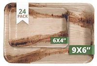 CaterEco Rectangle Palm Leaf Plates Set | Pack of 24 - (12) Dinner Plates & (12) Salad Plates | Ecofriendly Disposable Dinnerware | Heavy Duty Biodegradable Party Utensils for Wedding, Camping & More