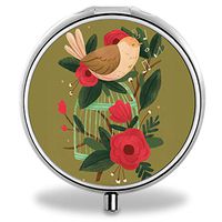 IMLONE Pill Organizer, Customized Bird with Cage Pill Boxes with 3 Components and Mirror for Travelling and Daily Needs