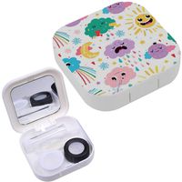 Portable Contact Lens Case Box Travel Kit Mirror + Bottle + Tweezers Container Holder [ Cute Weather Icons Colored ]