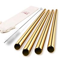 JOYECO 4 Pcs Stainless Steel Boba Straws, Big Straws Smoothies Reusable, 0.5 inches Wide Straw 9.5 inches Long for Bubble Tea, Juice, Thick Milkshakes, Gold