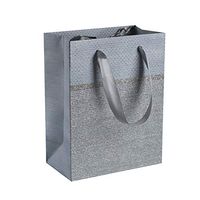 Sparkling Glitter Gift Bags (12 Pack) - 9"x 7"x 4" Dotted Paper Bag with Durable Ribbon Handles, Beautiful Present Bags Best for Birthday, Wedding and Party Favors (Grey)
