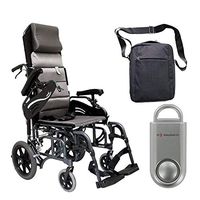 Karman VIP-515 Aluminum Lightweight Transport Wheelchair, Upgraded to Elevating Legrests, 18"W X 16"D Seat, Adjustable Armrests & Free 130 dB Silver Safety Alarm/Siren! + Front Zip Pocket Bag Black!