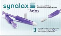 Synalax Bisacodyl Laxative Suppositories with Sephure Applicators - 3 Count Pouch