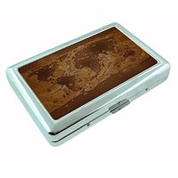 Perfection In Style Metal Silver Cigarette Case Vintage World Maps Design 010