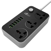 Power Strips with USB Ports 3 Way Outlets 6 USB Ports Surge Protection Power Strip Universal Power Socket with 6ft Bold Extension Cord with Fuse and Shutter Extension Lead (Black+Gray,US Plug)