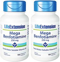 Life Extension Mega Benfotiamine 250 mg 180 Capsules (Pack of 2), Vegetarian Vitamin B Supplement with Thiamine